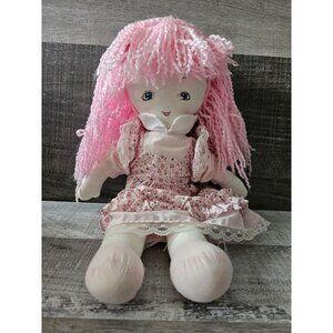 Vtg Dolly Floral Pink Dress Yarn Hair Stuffed Plush Doll Arries
